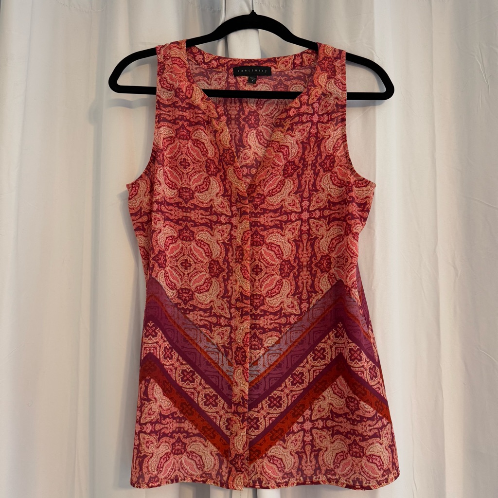 Sanctuary Printed Sleeveless Blouse V Neck Boho Tank Top Multicolor Women Small